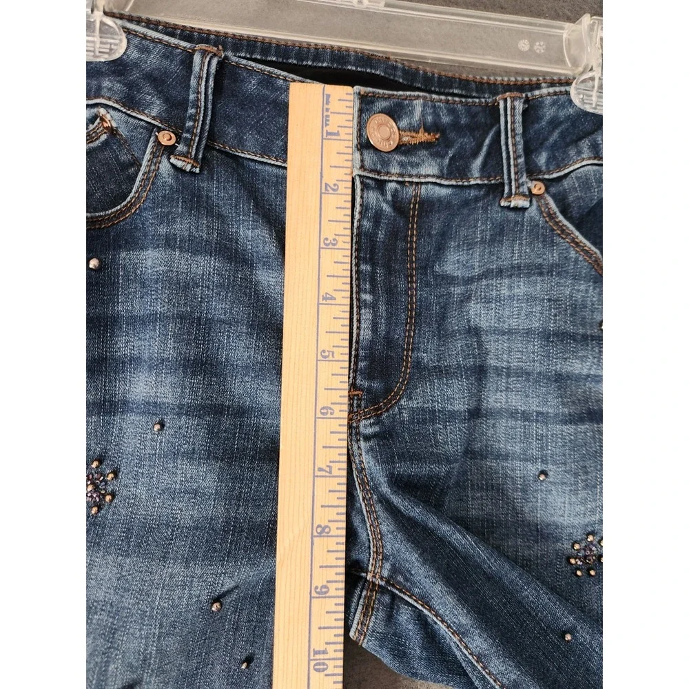 Chico's Secret Stretch Scattered Embellished Starburst Jeggings Blue Sz OP US 4P